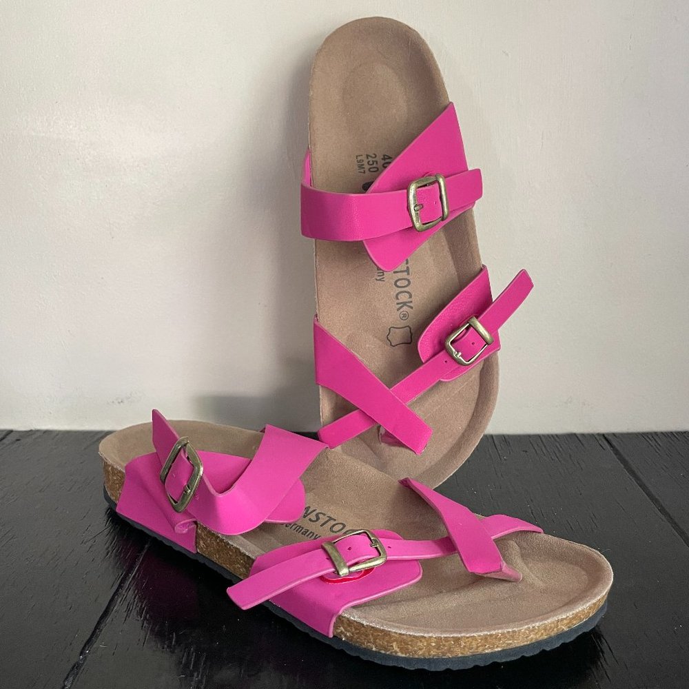 NEW Pink Brown Cork Vegan Vinyl 40 Womens 9 Sandal Sandals Shoe Gladiator